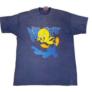 Vintage Looney Tunes Tweety Bird Graphic T-Shirt Men's 2XL Navy over sized USA